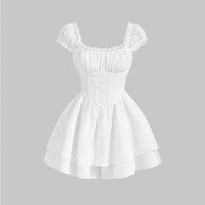 SHEIN MOD Solid Frill Trim Ruched Bust Ruffle Hem Skort Romper